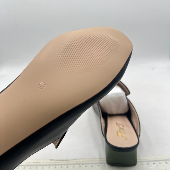 FOWT Black Walking Round Toe Low Chunky Heels Wide Width Slippers Driver Loafers - Picture 6 of 8